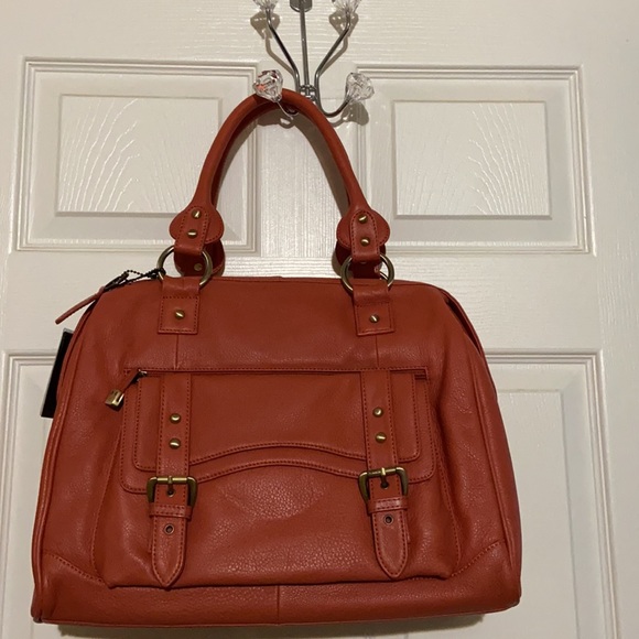 Soprano Ladies Pebble Leather Purse Handbag Satchel Burnt Orange and Dust Bag - Picture 5 of 15